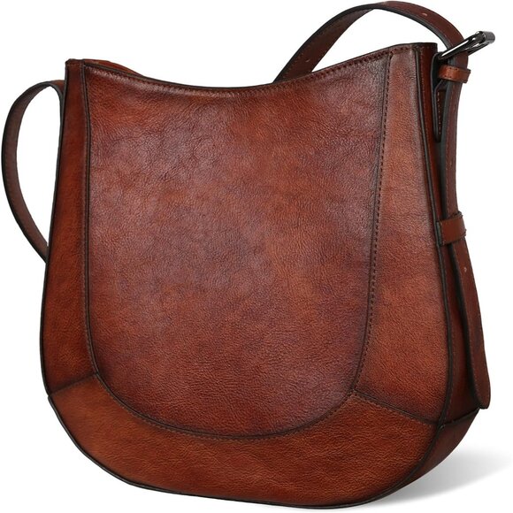 Dark Brown Genuine Leather Women's Crossbody Hobo Shoulder Bag with Multiple Poc